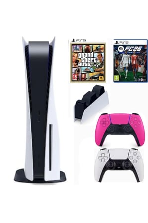 Playstation 5 Cdli Standart kasa + 2.kol Dualsense Pembe + Şarj istasyonu + ps5 FC26 + Ps5 GTA 5 ( İthalatçı Garantili)