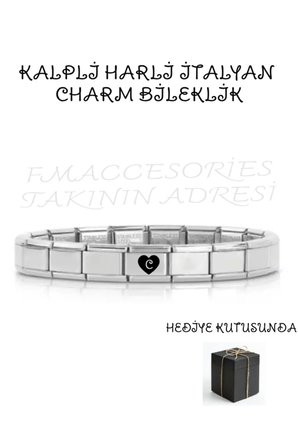 Çelik İtalyan Charmlı Bileklik Kişiye Özel Harfli Kalpli Charm Bileklik 316L Çelik Antialerjik