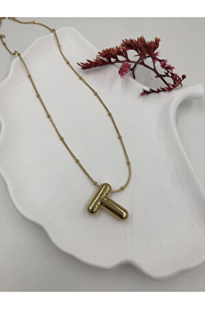 Çelik (T) Harfli Balon Kolye Antialerjik harf kolye T harfi balon bubble çelik 45 CM FMACCESORİES