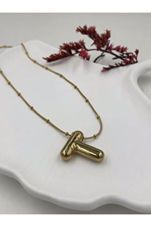 Çelik (T) Harfli Balon Kolye Antialerjik harf kolye T harfi balon bubble çelik 45 CM FMACCESORİES