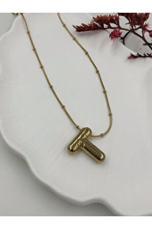 Çelik (T) Harfli Balon Kolye Antialerjik harf kolye T harfi balon bubble çelik 45 CM FMACCESORİES