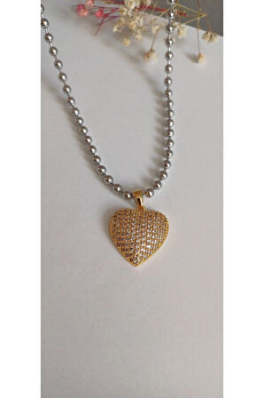 ÇELİK KOLYE KADIN KALPLİ TAŞLI VİP  KOLYE 316L KARARMAZ RENK ATMAZ  45 CM ANTİ ALERJİK