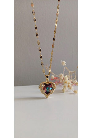 ÇELİK KOLYE KADIN OKYANUS KALP DETAYLI 316L KARARMAZ RENK ATMAZ TASARIM KOLYE 45 CM ANTİ ALERJİK