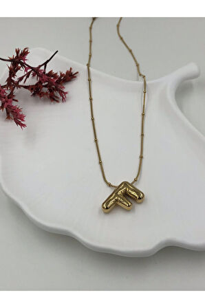 Çelik (F) Harfli Balon Kolye Antialerjik harf kolye F harfi balon bubble çelik 45 CM FMACCESORİES