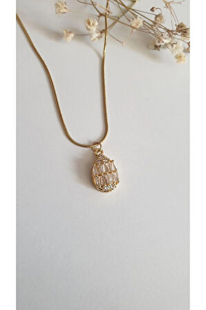 ÇELİK KOLYE KADIN KOLYE BAGET TAŞ PANDRA KOLYE 316L ÇELİK RENK ATMAZ GARANTİLİ ANTİALERJİK 45 CM