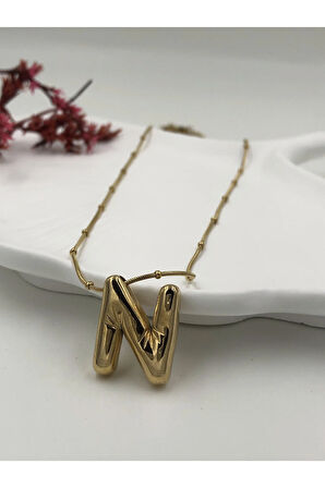 Çelik (N) Harfli Balon Kolye Antialerjik harf kolye N harfi balon bubble çelik 45 CM FMACCESORİES