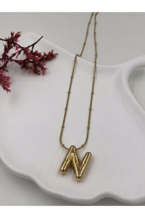 Çelik (N) Harfli Balon Kolye Antialerjik harf kolye N harfi balon bubble çelik 45 CM FMACCESORİES