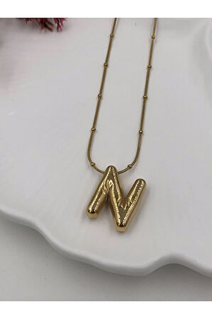 Çelik (N) Harfli Balon Kolye Antialerjik harf kolye N harfi balon bubble çelik 45 CM FMACCESORİES