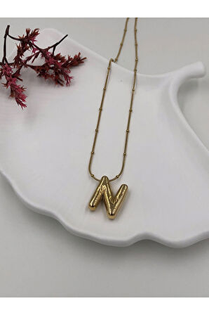 Çelik (N) Harfli Balon Kolye Antialerjik harf kolye N harfi balon bubble çelik 45 CM FMACCESORİES