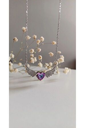 MELEK KANADI KOLYE ÇELİK KADIN VİNTAGE TASARIM 316L PASLANMAZ ÇELİK  SİLVER 45 CM