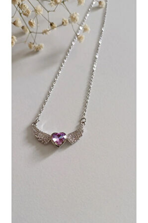 MELEK KANADI KOLYE ÇELİK KADIN VİNTAGE TASARIM 316L PASLANMAZ ÇELİK  SİLVER 45 CM