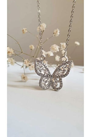 Kelebekli Çelik Kolye 316l Çeliktaşlı Zarif14 Ayar Gold Renginde fmaccesories