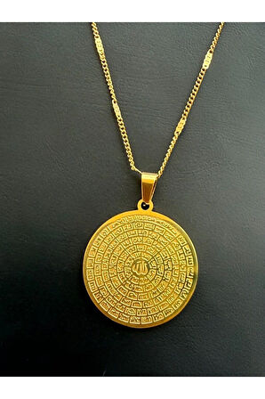 Esmaül Hüsna, Allah'ın 99 İsmi Altın Renk, Çelik Esma Kadın Kolye Detaylı Zincir