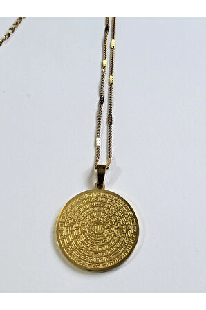 Esmaül Hüsna, Allah'ın 99 İsmi Altın Renk, Çelik Esma Kadın Kolye Detaylı Zincir