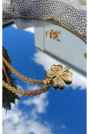 Altın Kaplama Yonca Kolye Faturalı Renk Atmaz Garantili