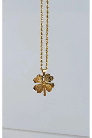 Altın Kaplama Yonca Kolye Faturalı Renk Atmaz Garantili