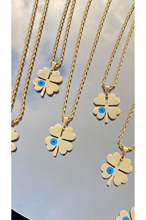 Yonca Kolye Isimli Kişiye Özel yazılı Paslanmaz Çelik  kolye nazar boncuklu sevgiliye hediye (316L)