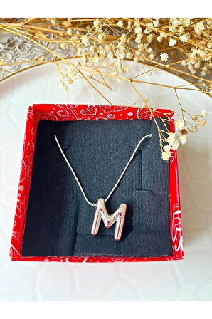 silver renk balon bubble model çelik harf kolye M harfi