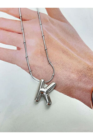 silver renk balon bubble model çelik harf kolye K harfi