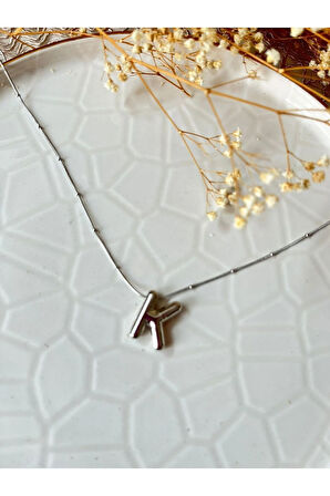 silver renk balon bubble model çelik harf kolye K harfi