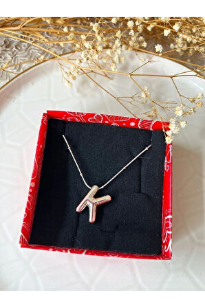 silver renk balon bubble model çelik harf kolye K harfi