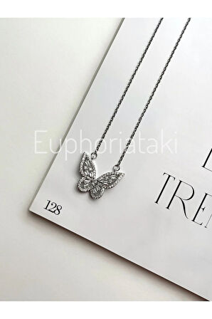 Kadın Kelebek Zirkon Paslanmaz Kolye | Çelik