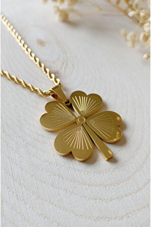 Büyük boy yonca kolye çelik yonca yonca kolye