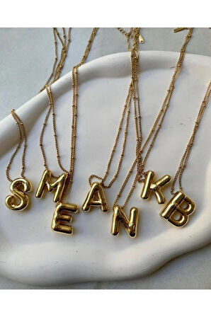 Üç Boyutlu Çelik A Harfli Balon Gold Renk Kolye