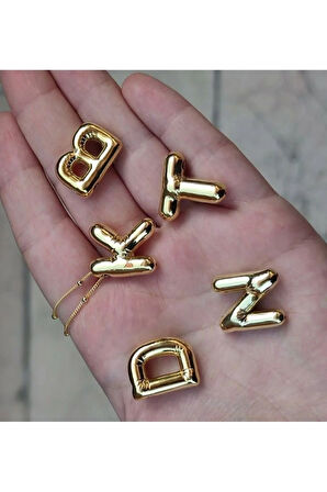 Üç Boyutlu Çelik Y Harfli Balon Gold Renk Kolye