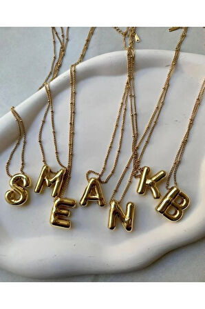 Üç Boyutlu Çelik Y Harfli Balon Gold Renk Kolye