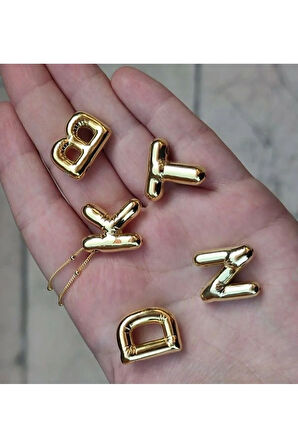 Üç Boyutlu Çelik F Harfli Balon Gold Renk Kolye