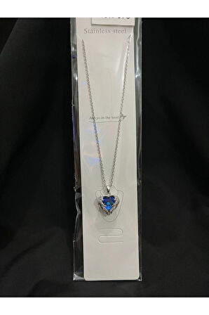 Parlak Taş Detaylı Kalp Şekilli Çelik Kolye