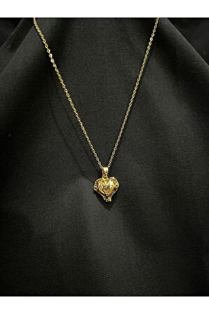 Parlak Taş Detaylı Kalp Şekilli Çelik Kolye