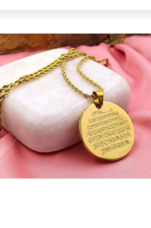 ÇELİK ALTIN KAPLAMA AYETEL KÜRSİ DUALI KOLYE BURGU ZİNCİRLİ (50 CM)