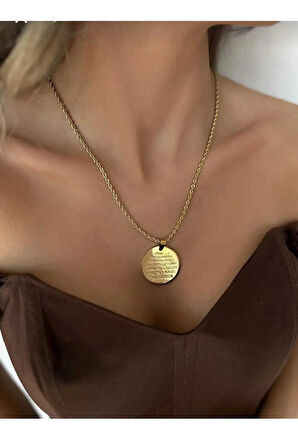 ÇELİK ALTIN KAPLAMA AYETEL KÜRSİ DUALI KOLYE BURGU ZİNCİRLİ (50 CM)