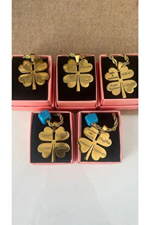 Kişiye Özel Çelik Yonca Kolye ( Gold )