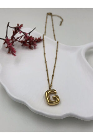 Çelik (G) Harfli Balon Kolye Antialerjik harf kolye G harfi balon bubble çelik 45 CM FMACCESORİES