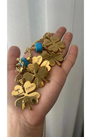 Kişiye Özel Çelik Yonca Kolye ( Gold )