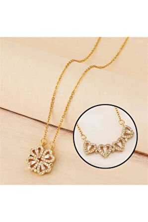 Mıknatıslı Açılıp Kapanabilen Gold Yonca Kolye