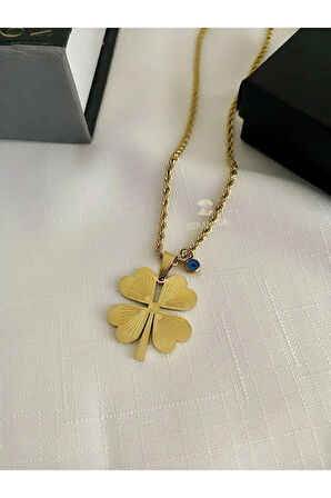 Kent Hediye 60 Cm Çelik Gold Çelik Burgu Zincir Isimli Yonca Kolye(Ürün Takı Kutusunda Gönderilir)