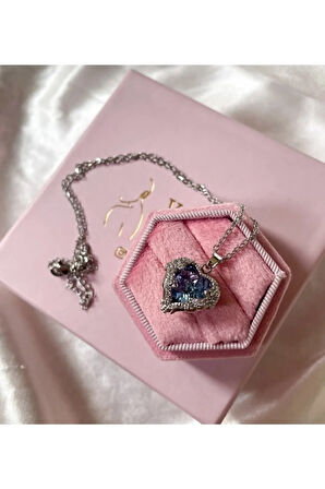 Mavi Mor Kalp Kolye Gümüş Renk