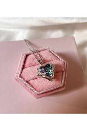 Mavi Mor Kalp Kolye Gümüş Renk