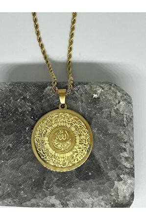 Çelik 316 L Kararmaz Allah Ayetel Kürsü Dualı 45+5 cm Burgu Zincir Kadın Kolye