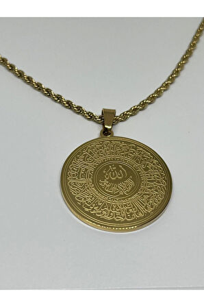 Çelik 316 L Kararmaz Allah Ayetel Kürsü Dualı 45+5 cm Burgu Zincir Kadın Kolye