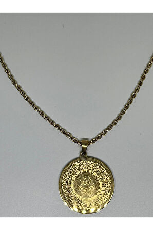 Çelik 316 L Kararmaz Allah Ayetel Kürsü Dualı 45+5 cm Burgu Zincir Kadın Kolye