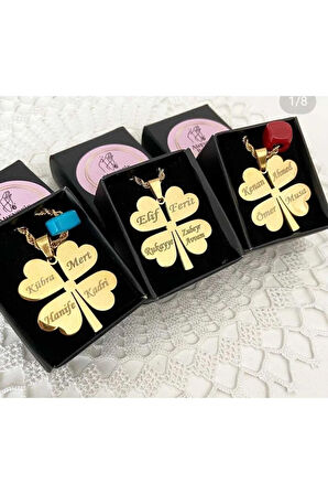 Isimli Mavi Boncuklu Yonca Kolye