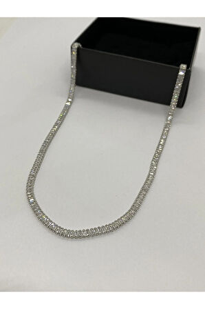 Su Yolu Zirkon Taşlı Ince Tasarım Kadın Çelik Kolye