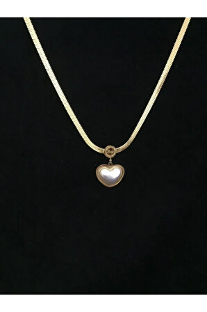 Orijinal Çelik Italyan Ezme Zincir Kalpli Sedefli Kolye Kararmaz