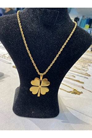 Altın Renk Burgu Zincirde Yonca Uçlu Kolye - 2172 (LİSİNYA)