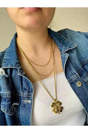Altın Renk Burgu Zincirde Yonca Uçlu Kolye - 2172 (LİSİNYA)